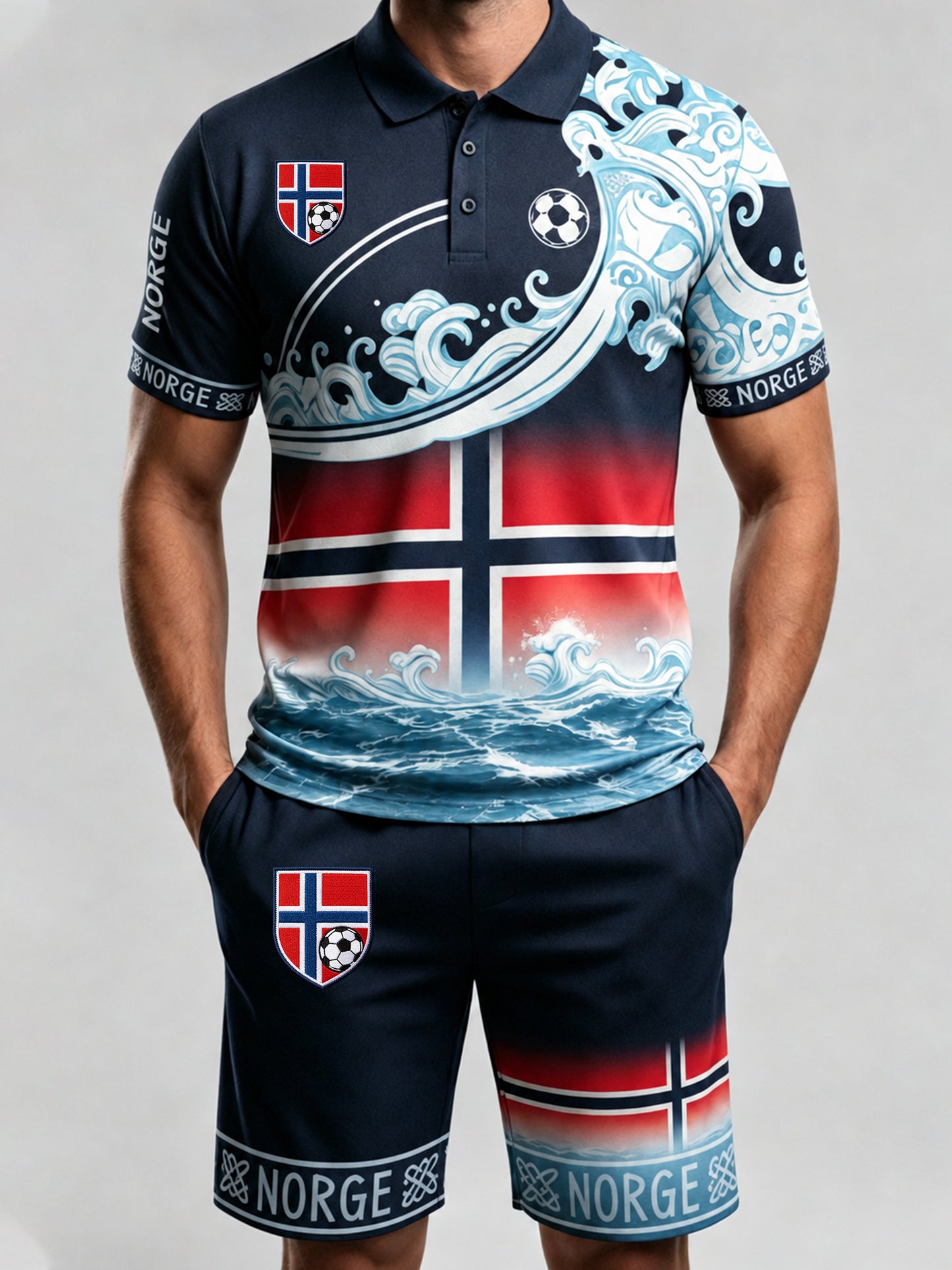 Menns norsk fotballkamp heiar-element kunsttrykk poloskjorte