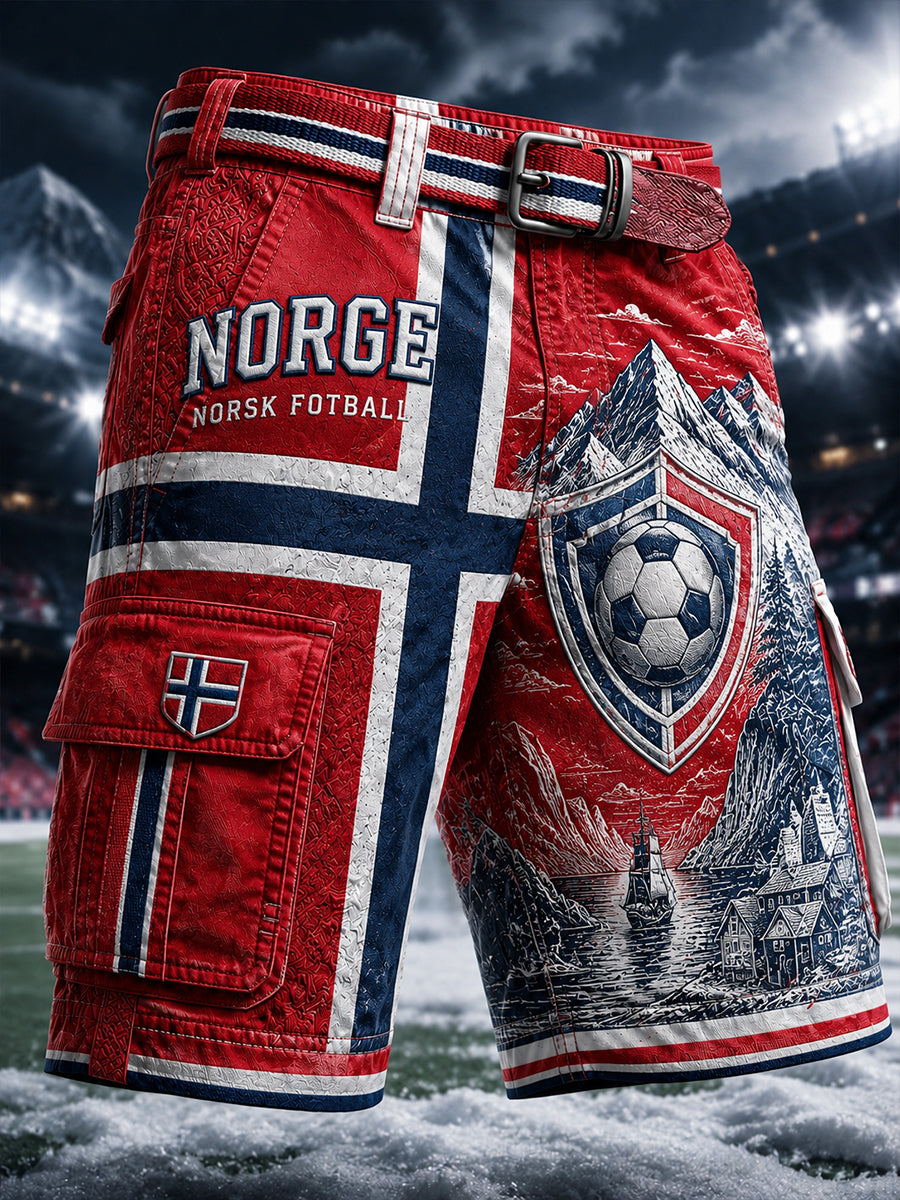 Retro norsk fotballfan-kunsttrykk avslappet shorts