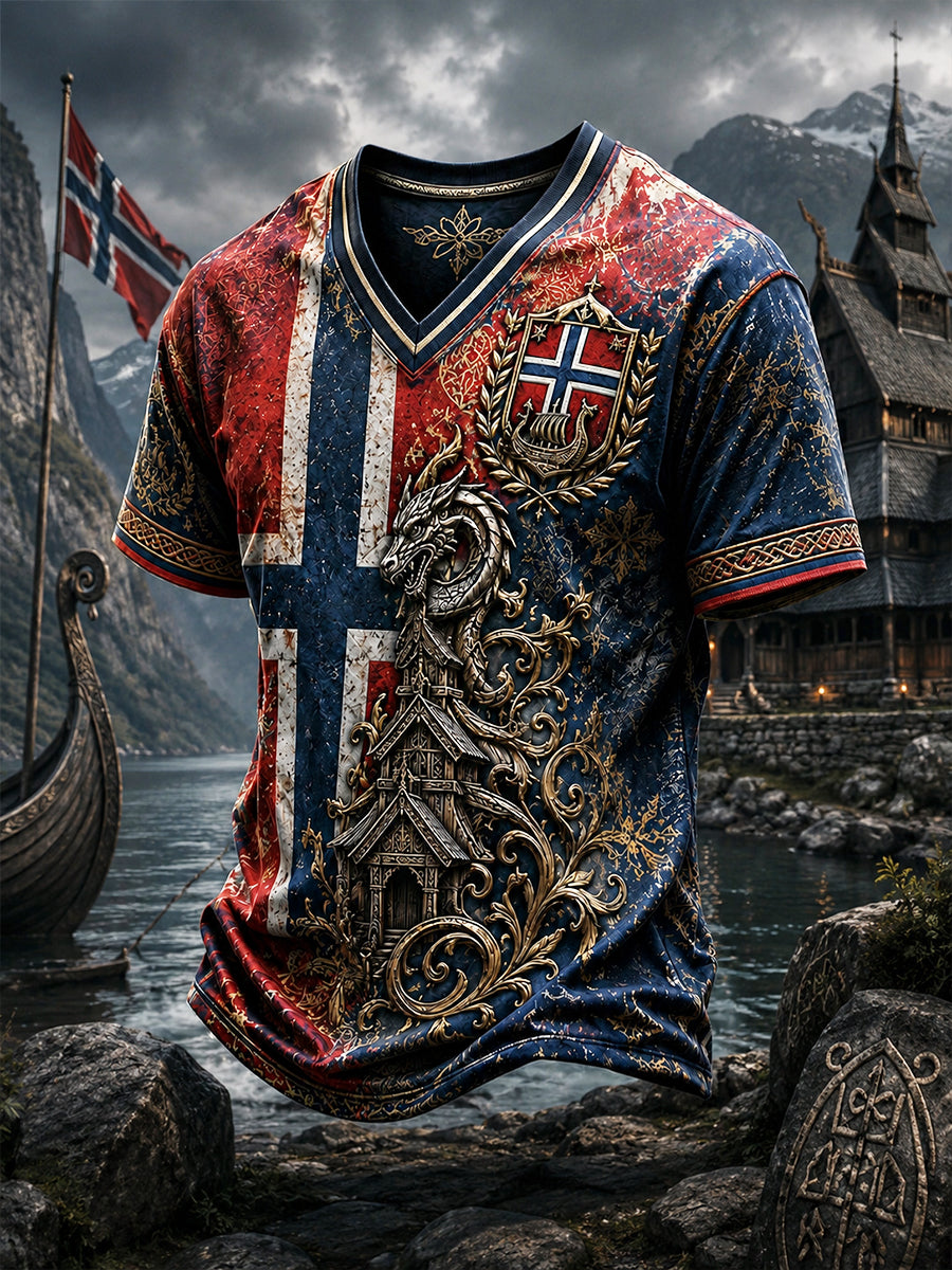 Retro norsk viking nordisk stil kunsttrykk avslappet t-skjorte