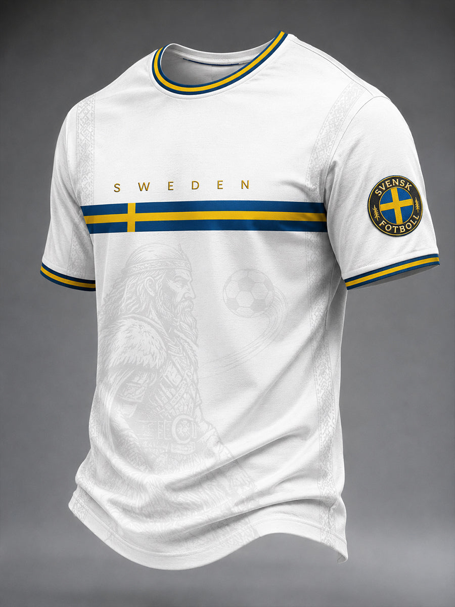 Retro svensk fotbollsfan-konsttryck avslappnad t-shirt