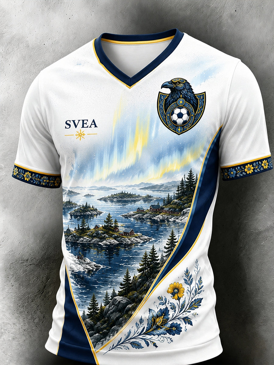 Retro svensk fotbollsfan-konsttryck avslappnad t-shirt