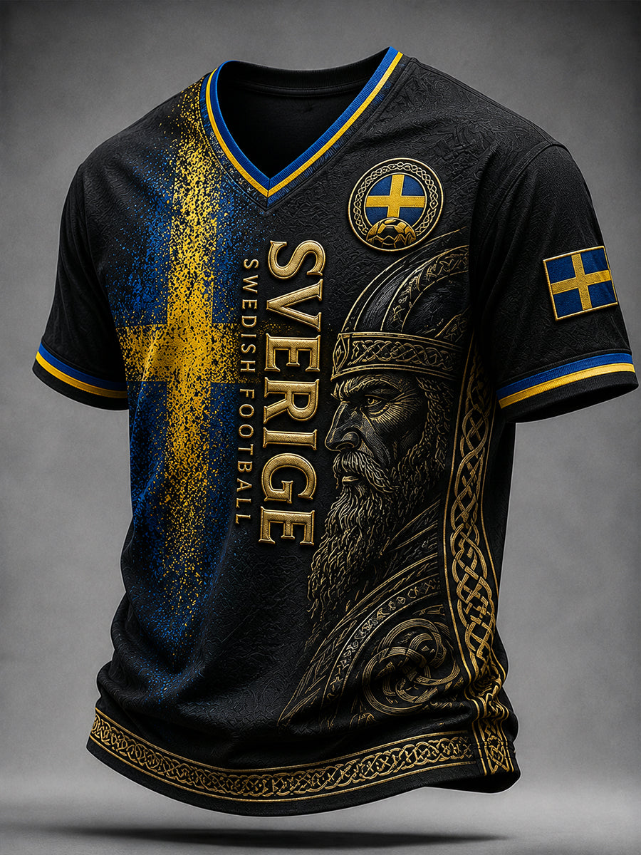 Retro svensk fotbollsfan-konsttryck avslappnad t-shirt