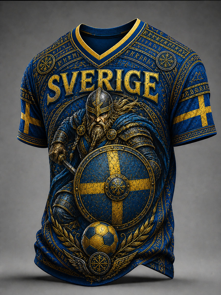 Retro svensk fotbollsfan-konsttryck avslappnad t-shirt