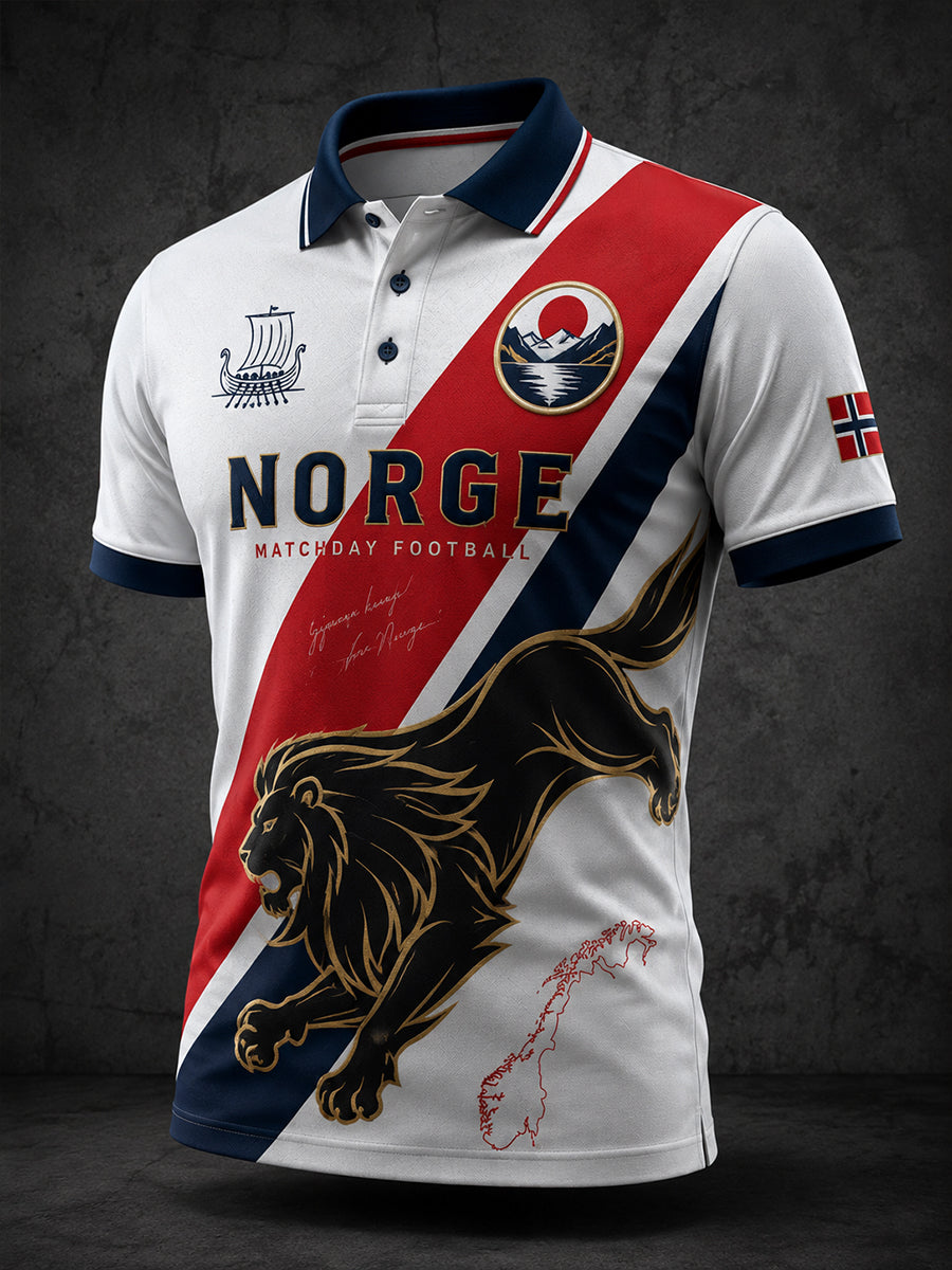 Retro norsk fotballfan-kunsttrykk avslappet poloskjorte