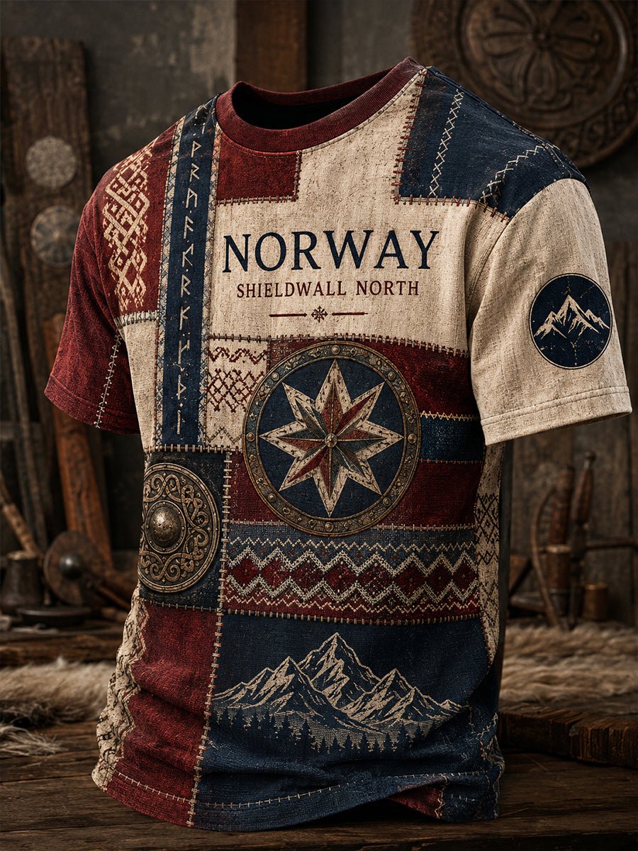 Retro norsk viking nordisk stil kunsttrykk uformell t-skjorte