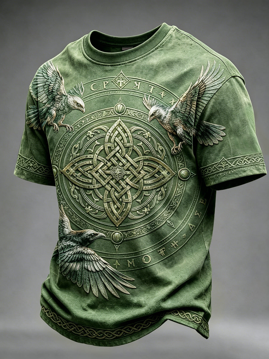 Mansvintage t-shirt med viking- och keltiskt knutmönster, korta ärmar