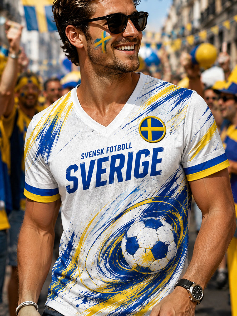 Retro svensk fotbollsfan konsttryck avslappnad t-shirt