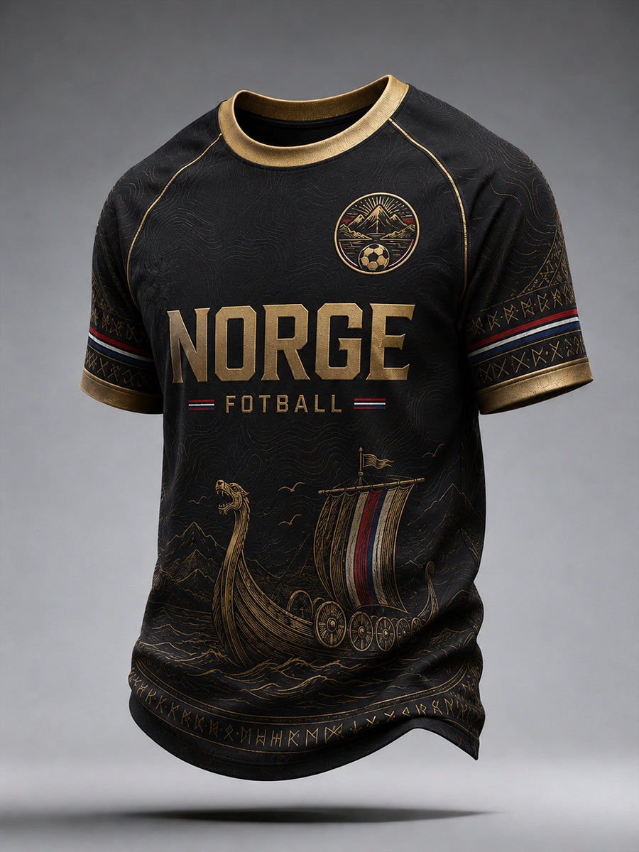 Retro norsk fotballfan-stil nordisk kunsttrykk avslappet t-skjorte
