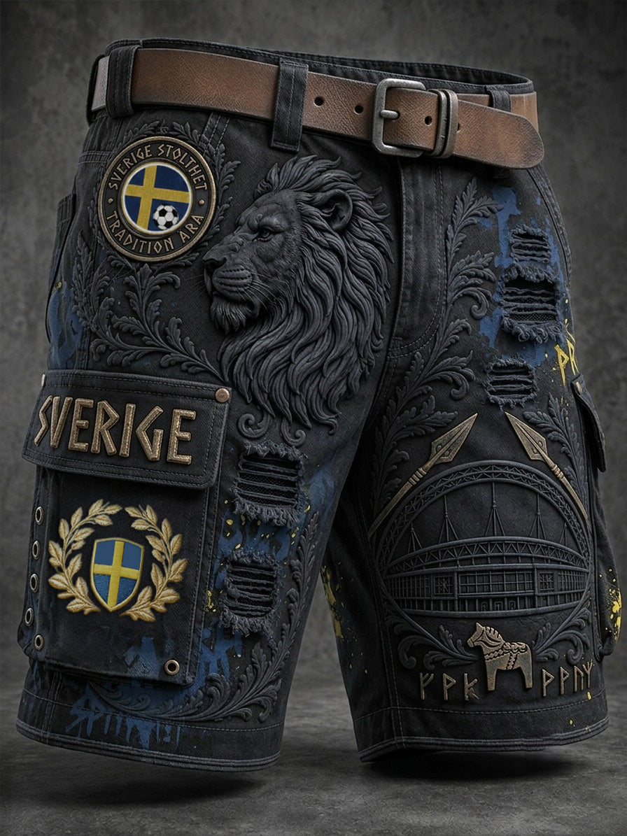 Herr Retro Sverige Fotboll älskare 2026 Tryckta last Shorts
