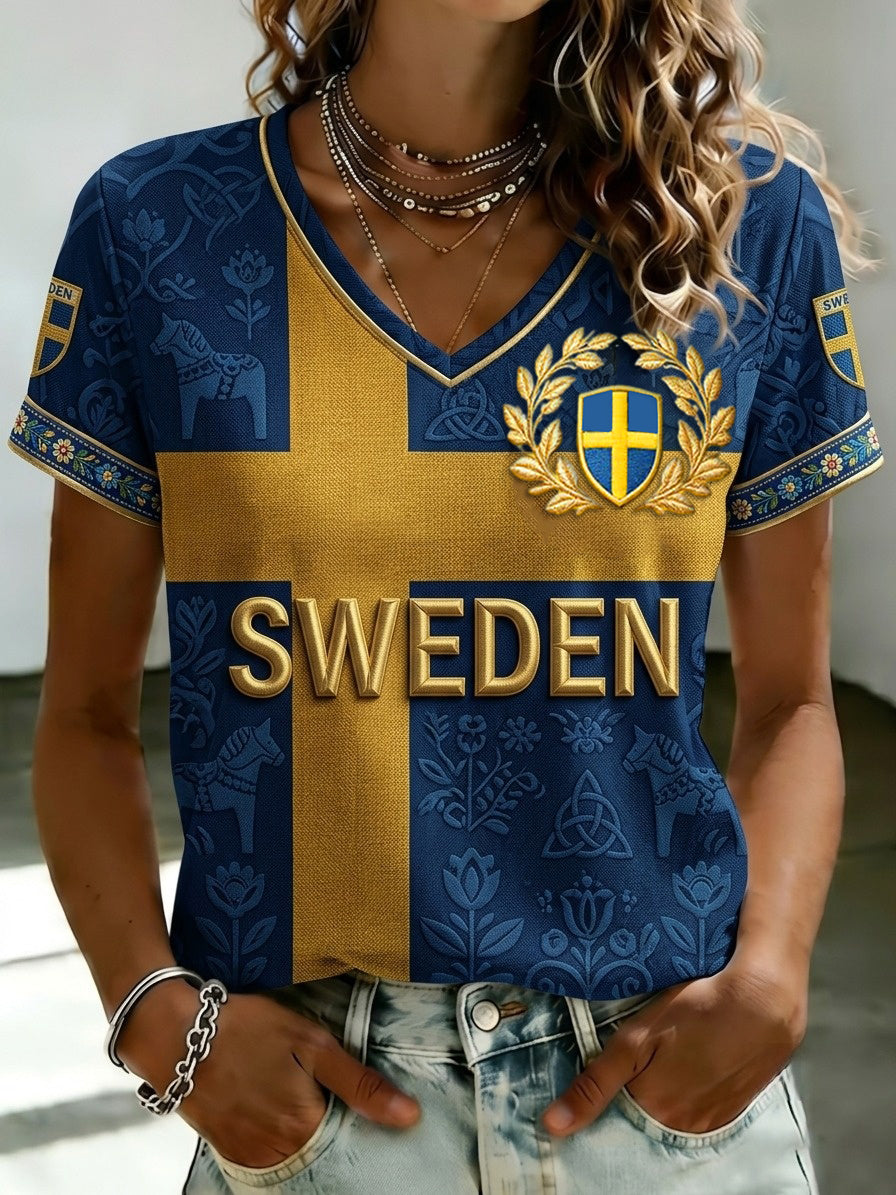 Kvinnor Retro Sverige Fotboll Lover 2026 Tryckt T-shirt