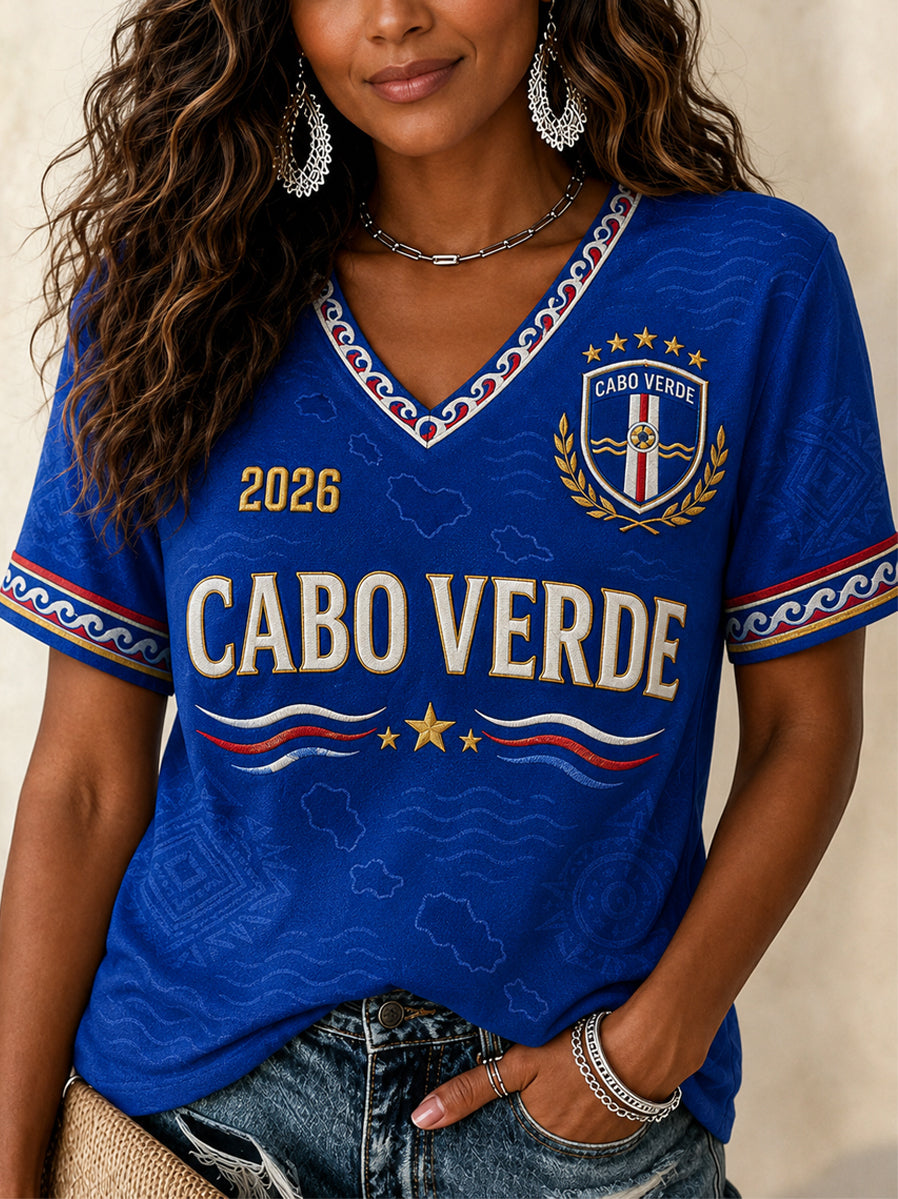 Kvinnors gåva för fotbollsfans Skriv ut Casual V-Neck Tee
