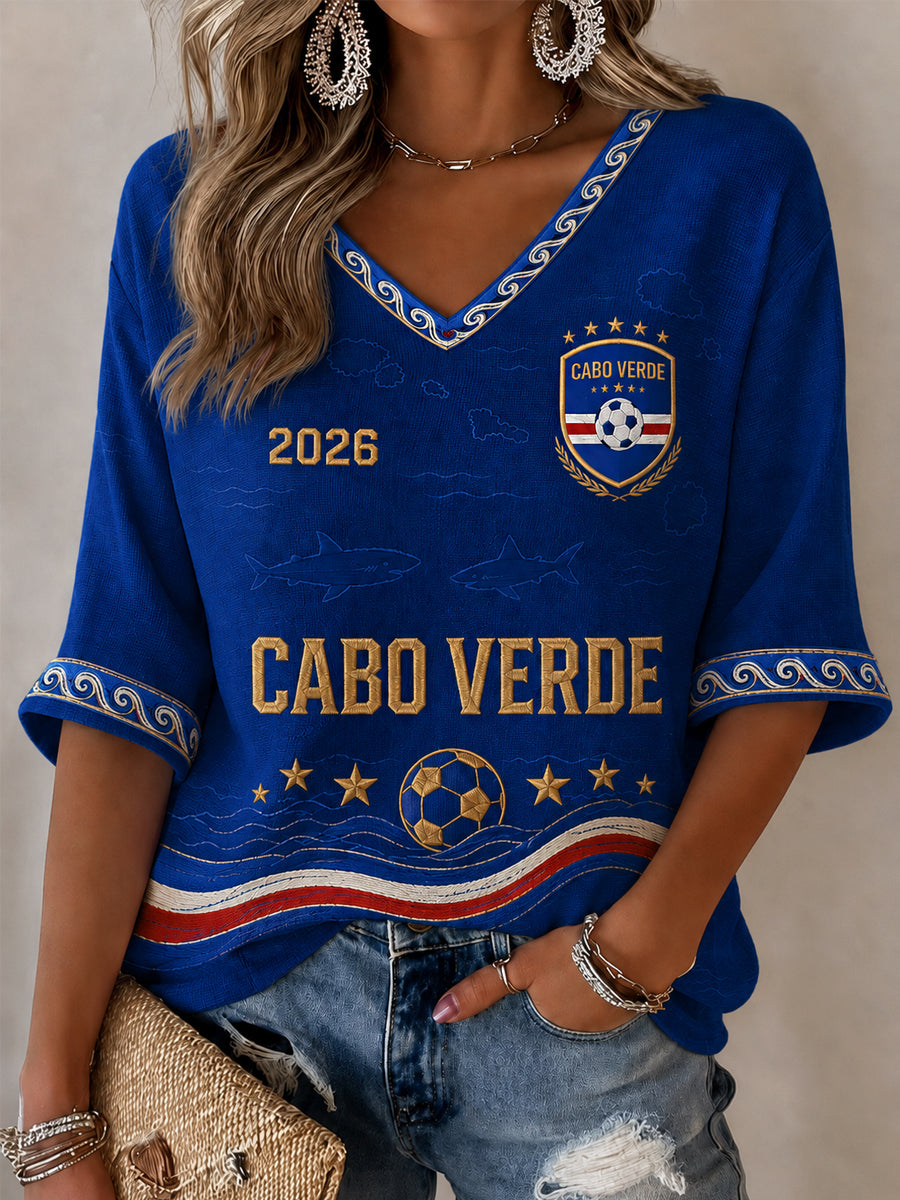 Kvinnors gåva för fotbollsfans Skriv ut Casual Halv-ärm V-hals T-shirt