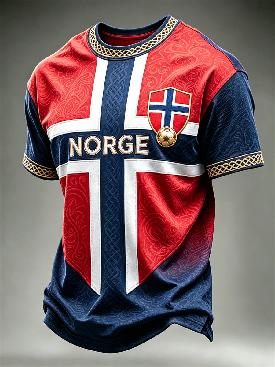 Herrer Norge Viking keltisk Norge fotball- og flagg-kontrasttrykk t-skjorte med kortermer