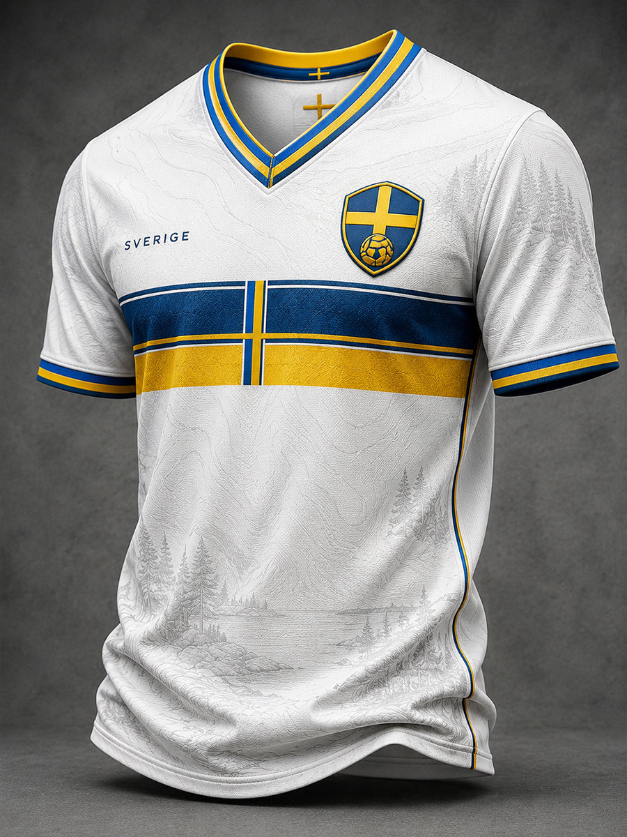 Retro svensk fotbollsfan konsttryck avslappnad t-shirt