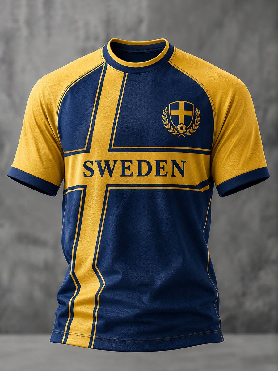 Herrligan svensk fotboll tryckt ledig t-shirt med korta ärmarna
