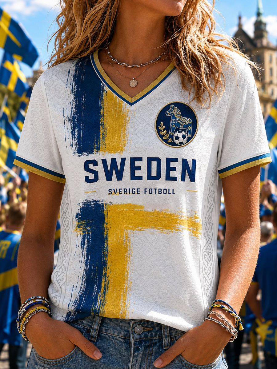 Retro svensk fotbollsfan konsttryck avslappnad topp
