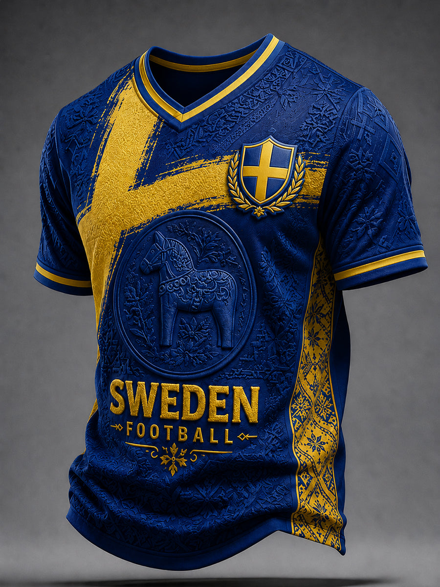Retro svensk fotbollsfan konsttryck avslappnad t-shirt