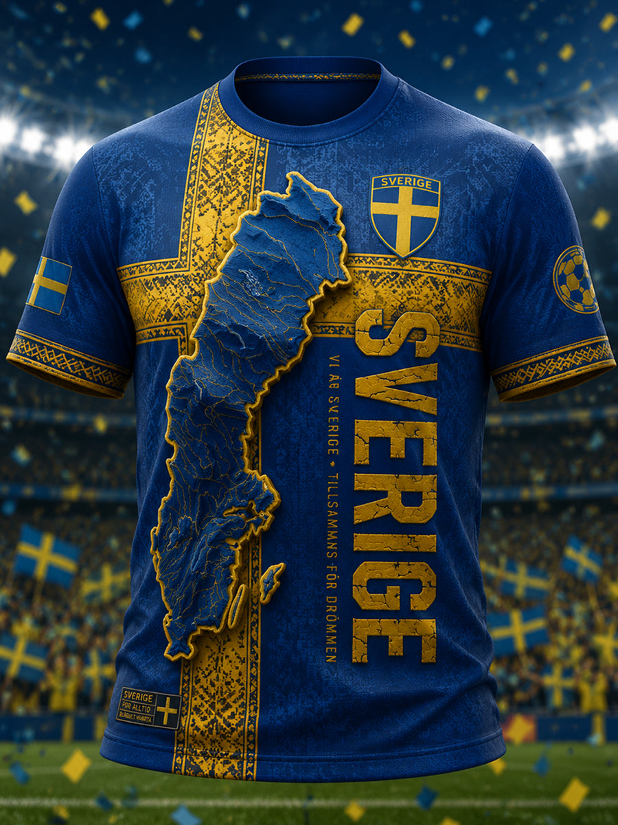 Herrtröja i svensk fotbollsstil med korta ärmarna