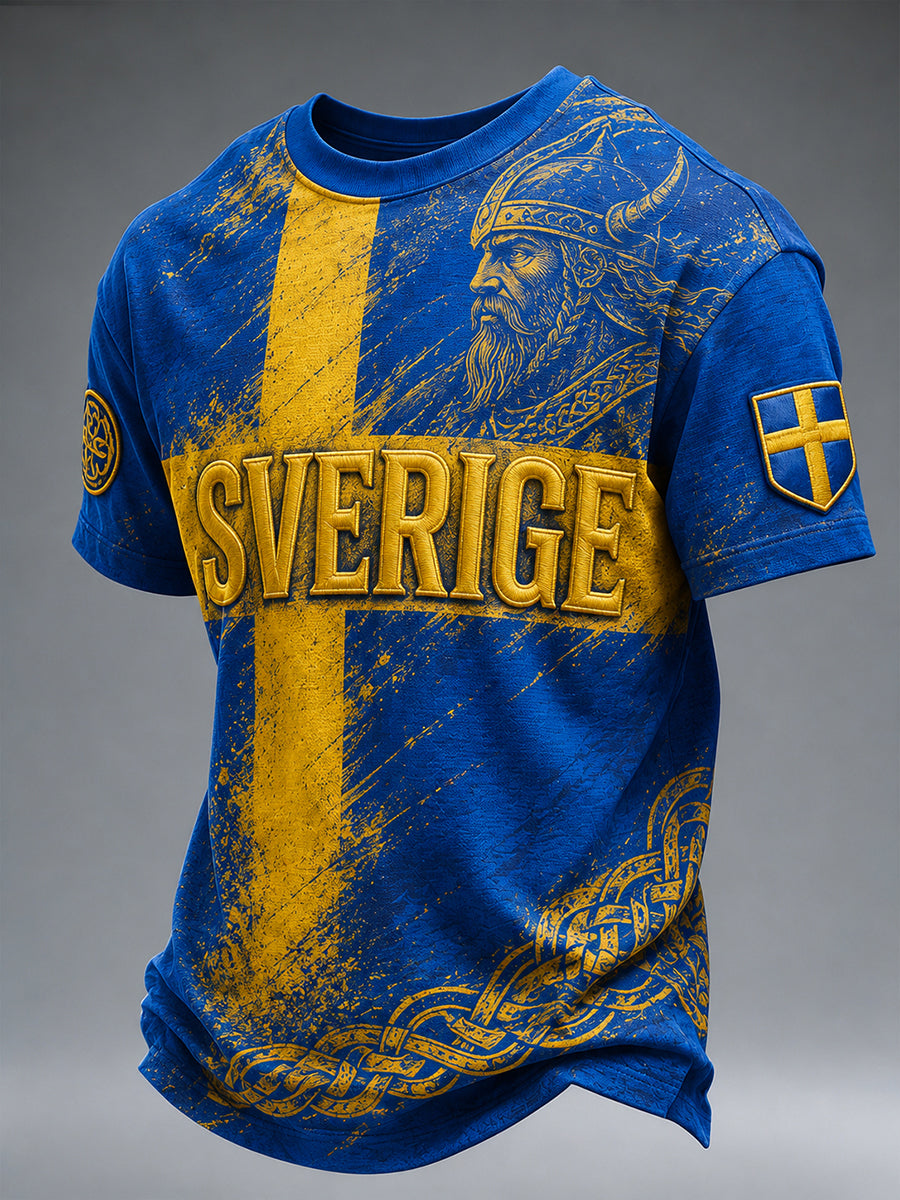 Retro svensk fotbollsfan konsttryck avslappnad t-shirt