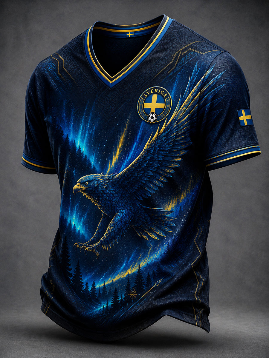 Retro svensk fotbollsfan konsttryck avslappnad t-shirt