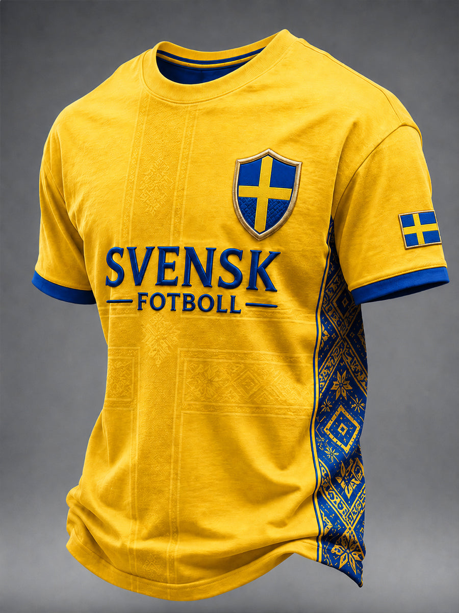 Retro svensk fotbollsfan konsttryck avslappnad t-shirt