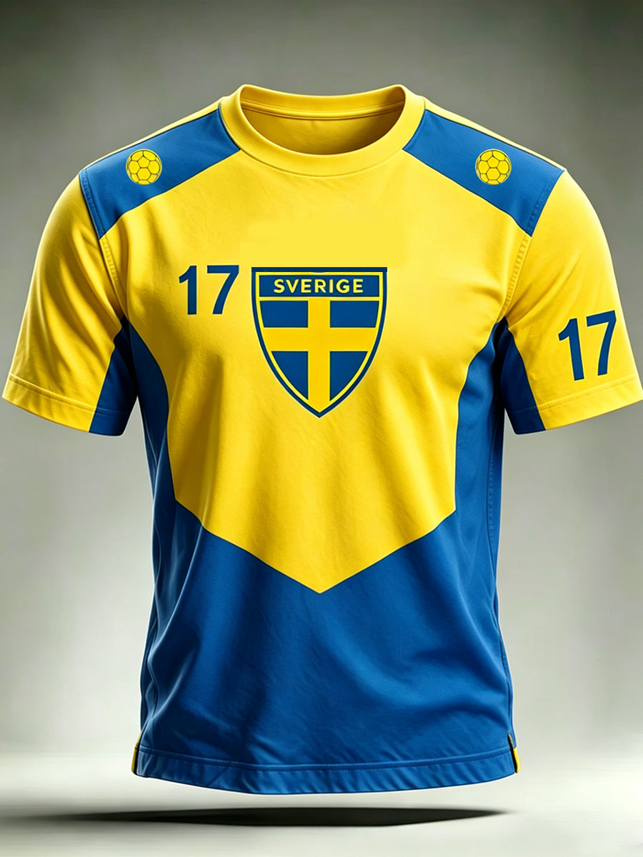 Mäns svensk fotboll korta ärmar T-shirt