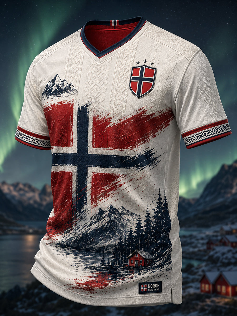 Retro norsk fotballfan-kunsttrykk, avslappet t-skjorte