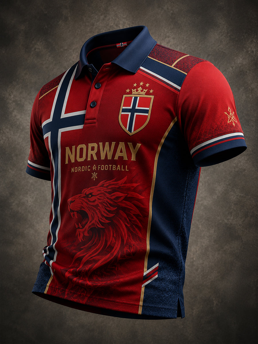 Menns polo-skjorte med korte ermer og fotballtrykk