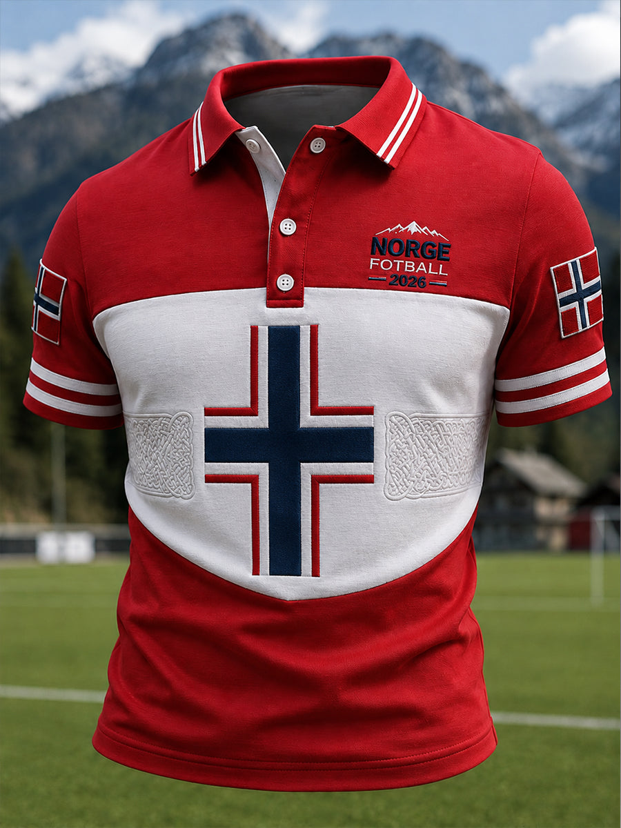 Retro norsk fotballfan-kunsttrykk avslappet poloskjorte