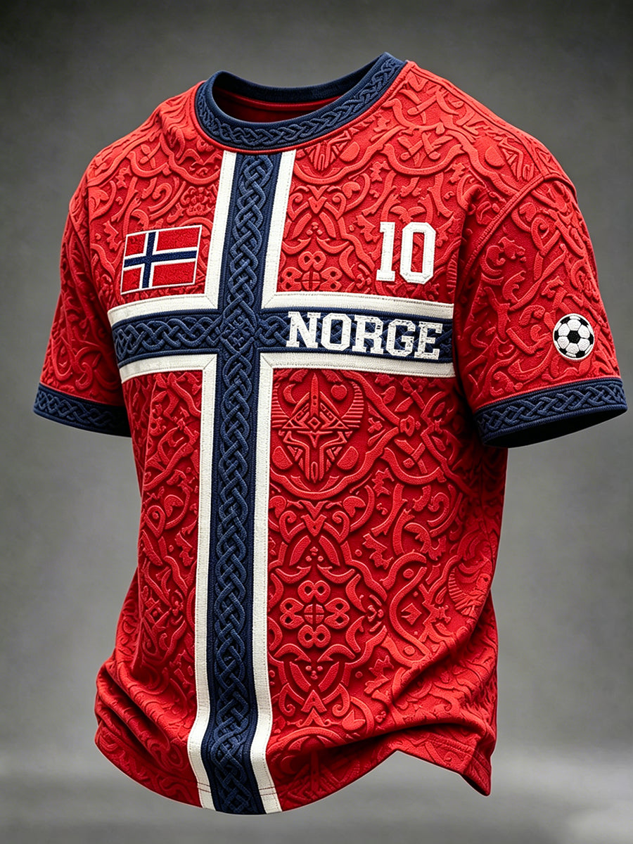 Herre Viking Keltisk Trykk Norge Fotballfan T-skjorte med Korte Ermer