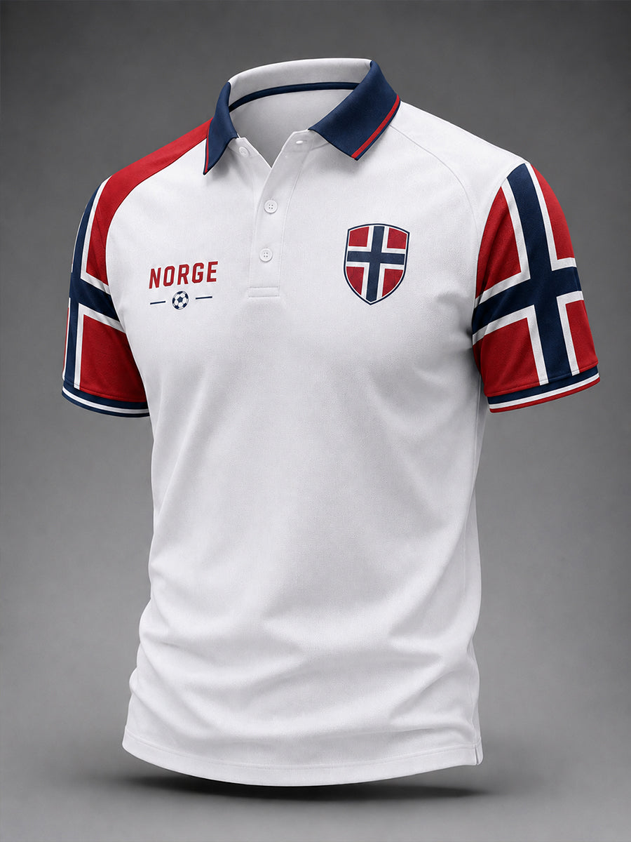 Retro norsk fotballfan-kunsttrykk avslappet poloskjorte