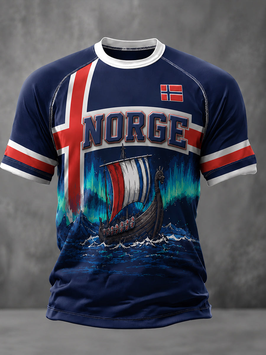 Herre-Norge fotballtrykket hverdagslig t-skjorte med korte ermer