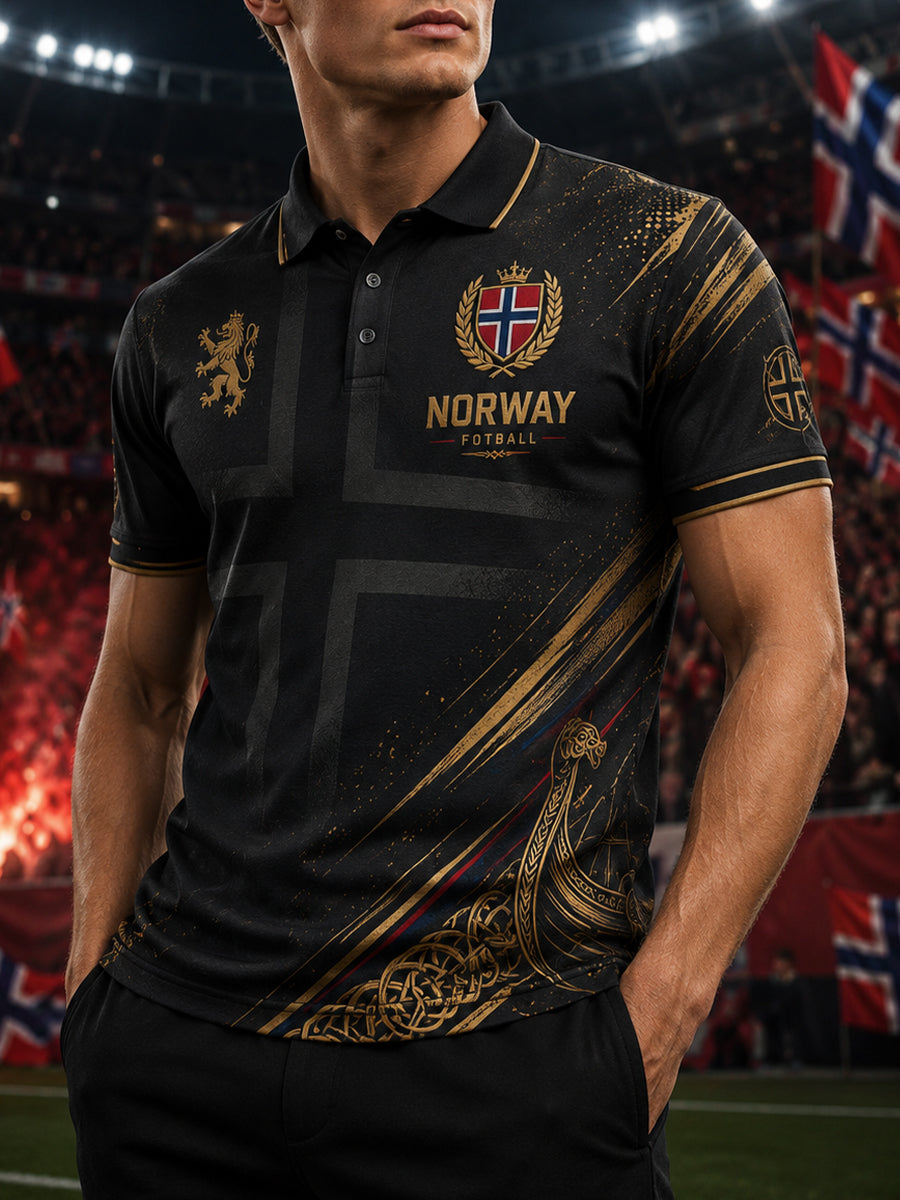 Menns polo-skjorte med korte ermer og fotballtrykk