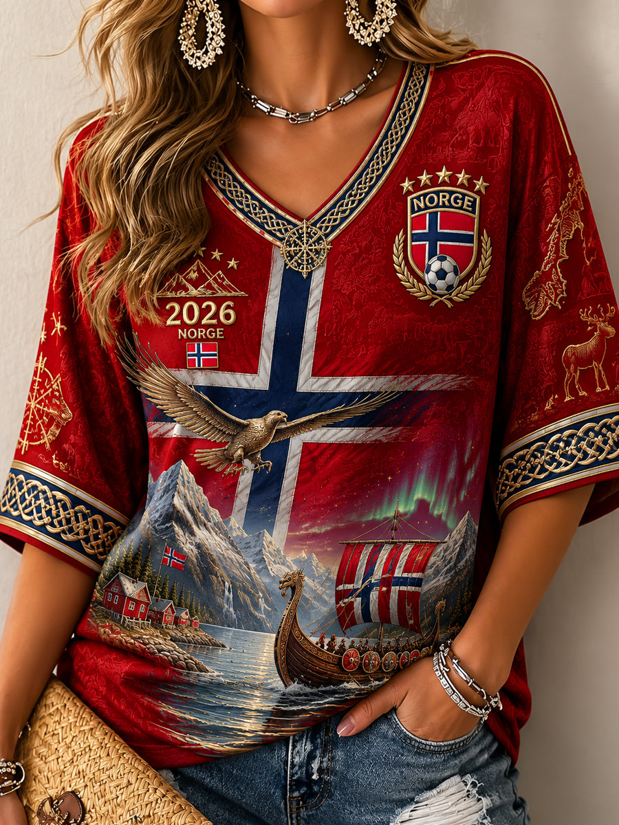 Kvinners retro 2026 norsk fotballfan-luva i casual-stil