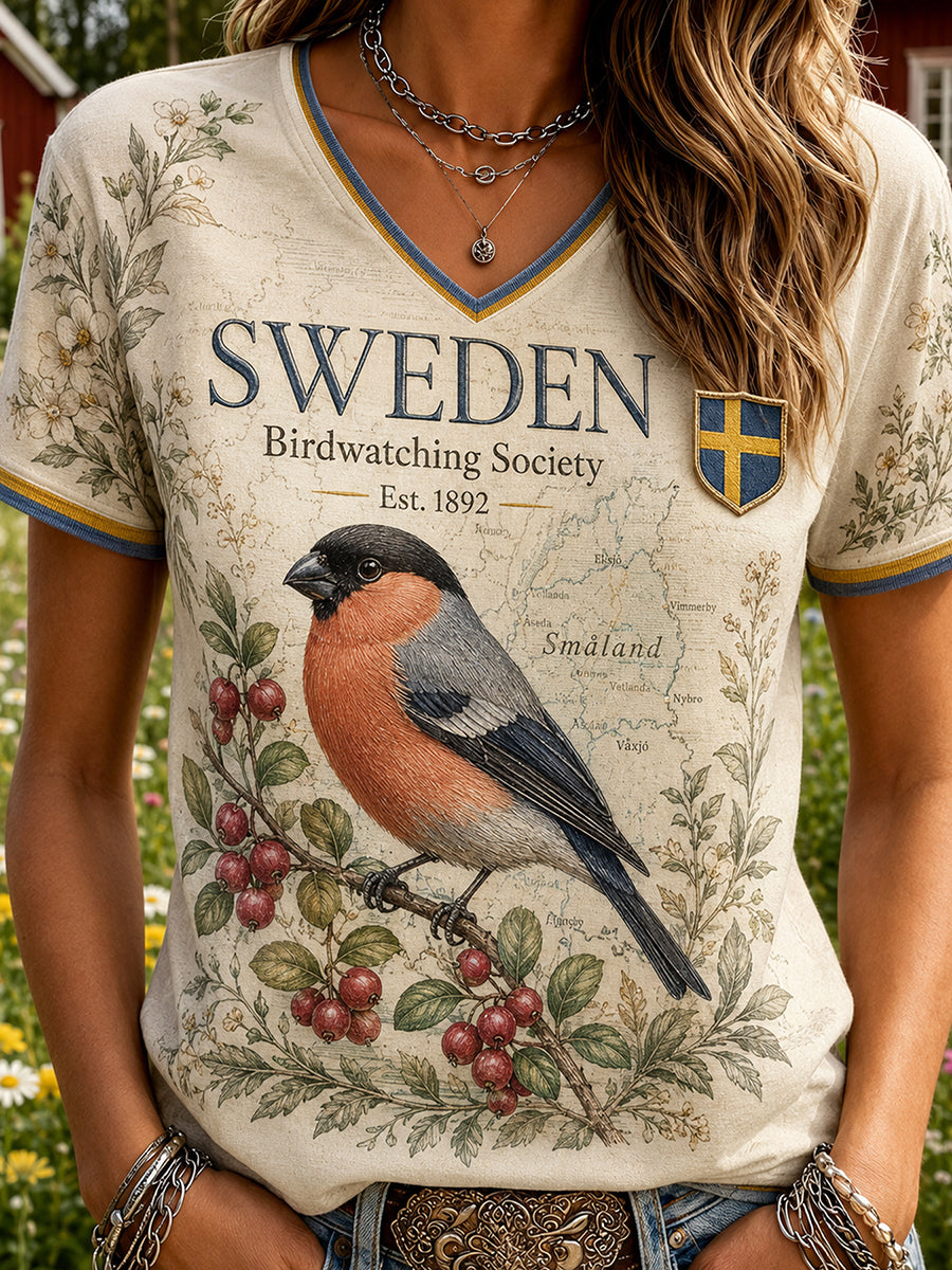Retro svensk djurprint avslappnad t-shirt