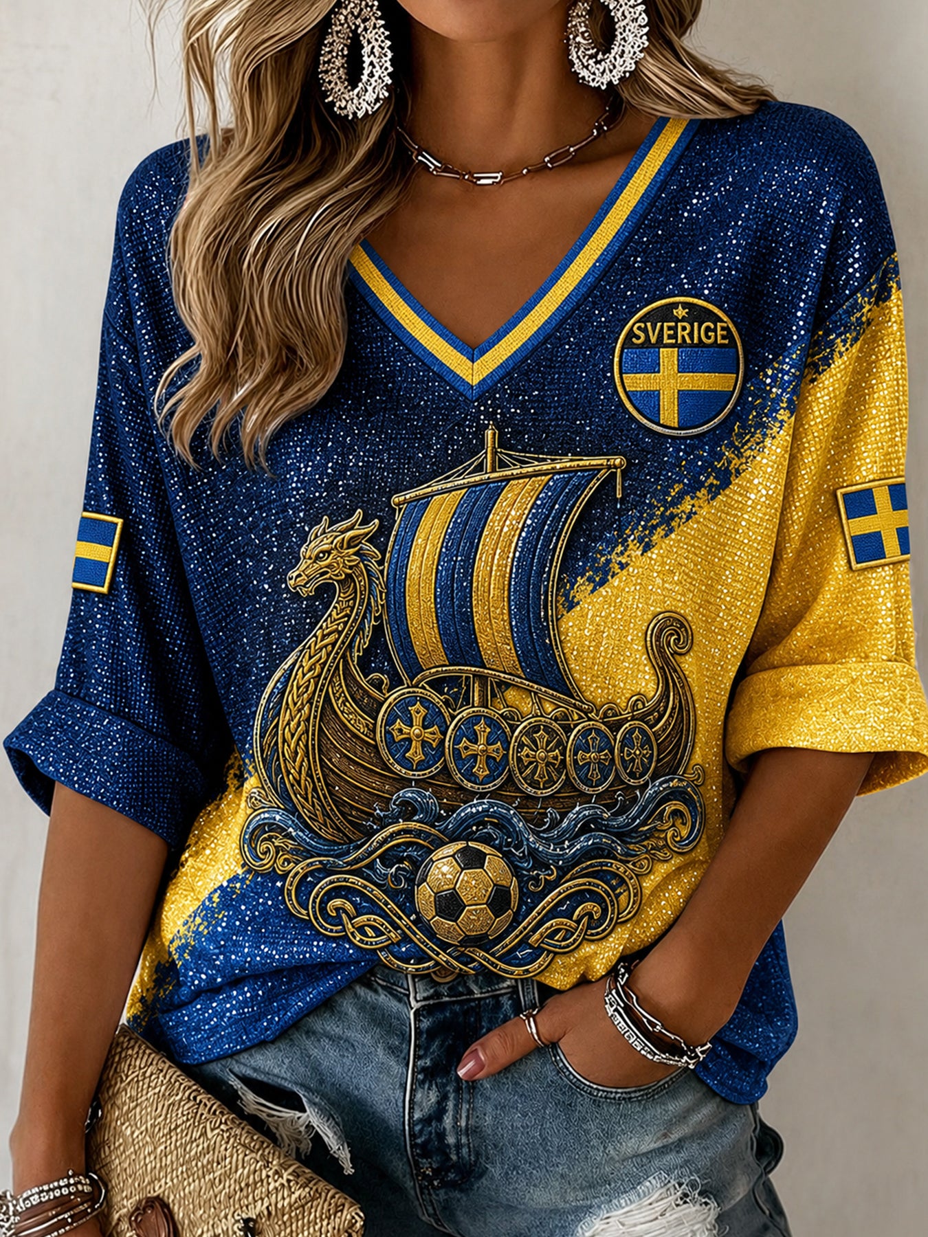 Retro svensk fotbollsfan konsttryck avslappnad topp