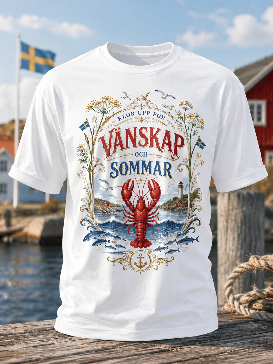 Herrtröja med konsttryck till minne av den svenska hummerfestivalen