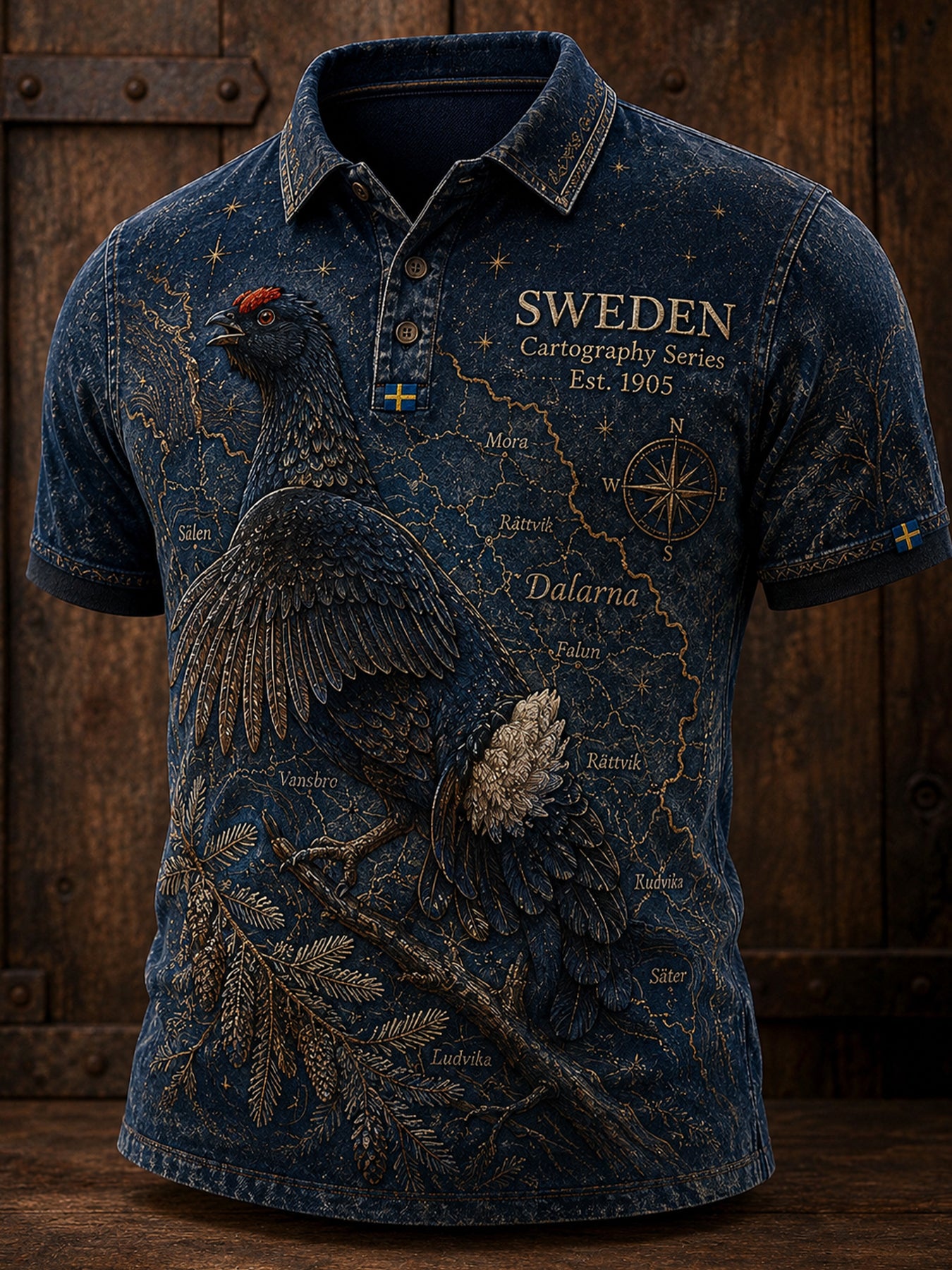 Retro svensk djurprint avslappnad pikétröja