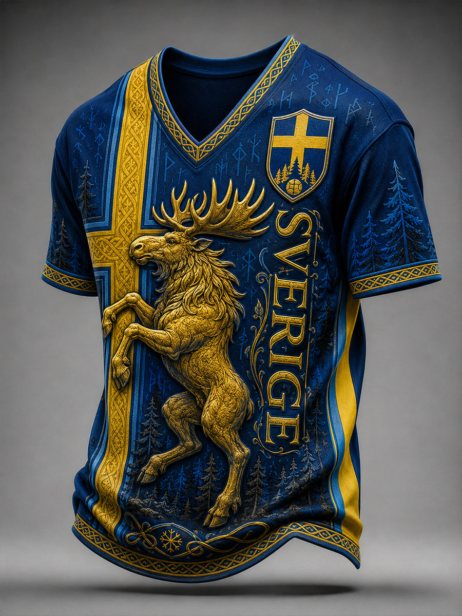 Retro svensk fotbollsfan-konsttryck avslappnad t-shirt