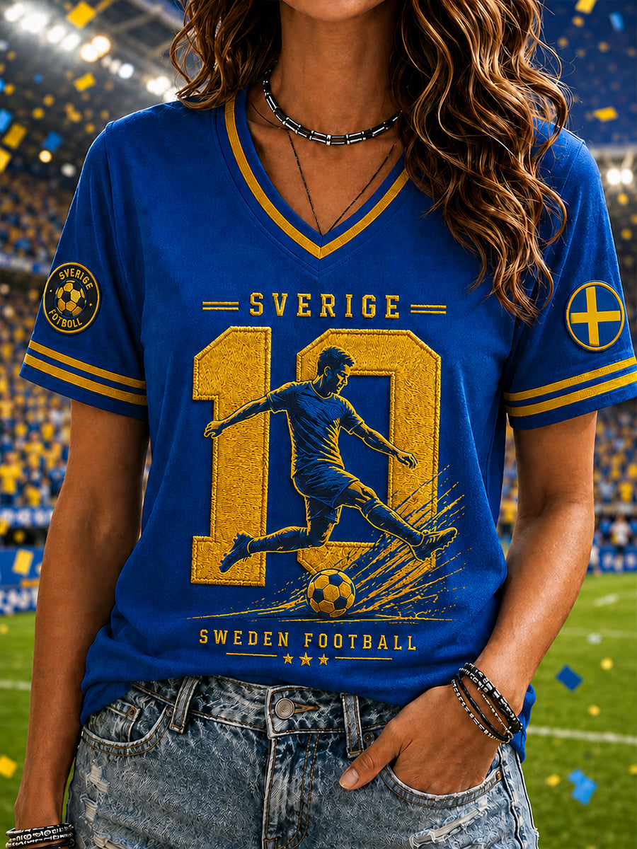 Retro svensk fotbollsfan-konsttryck avslappnad t-shirt