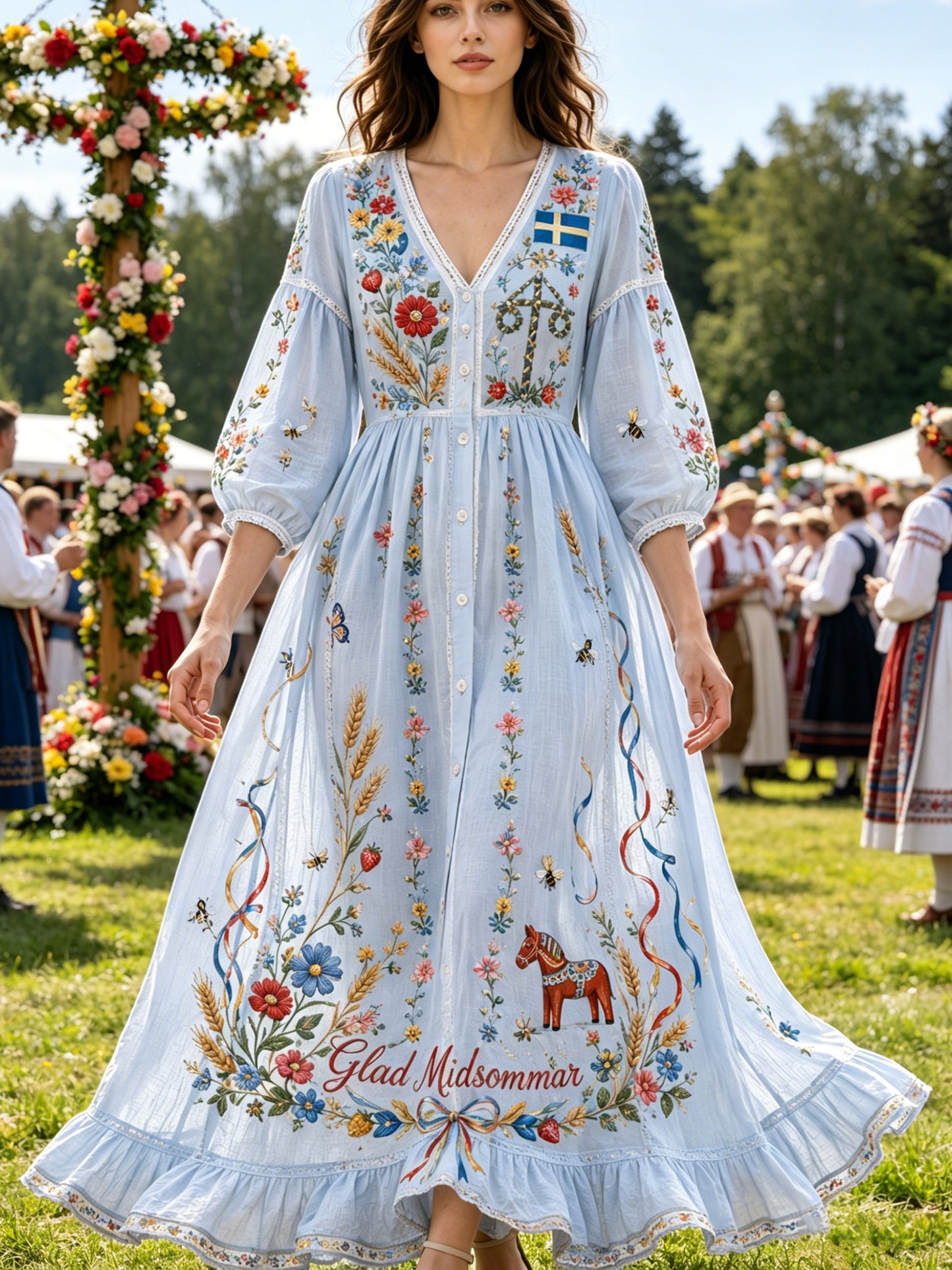 Kvinnors midsommarfestival minneskonst Skriv ut lång klänning