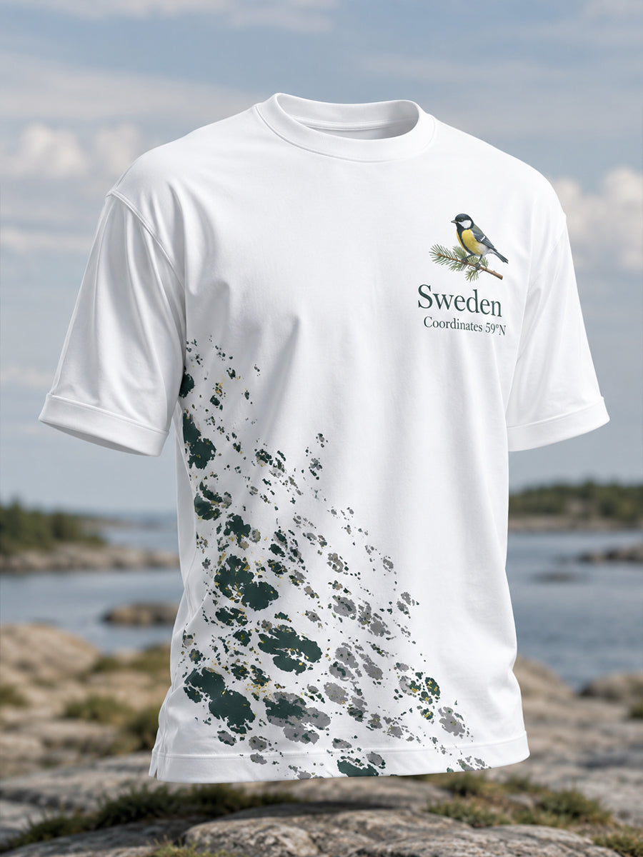 Herrtröja med svensk naturskildring i print