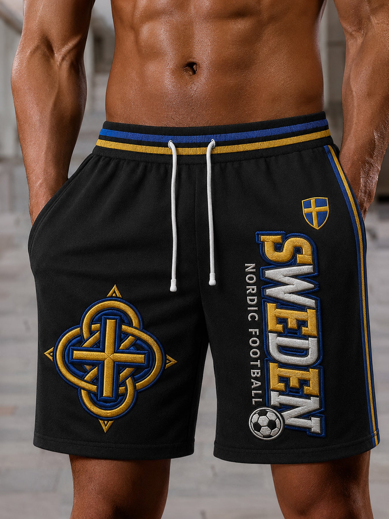 Retro svensk fotbollsfan-konsttryck avslappnade mjukisbyxor