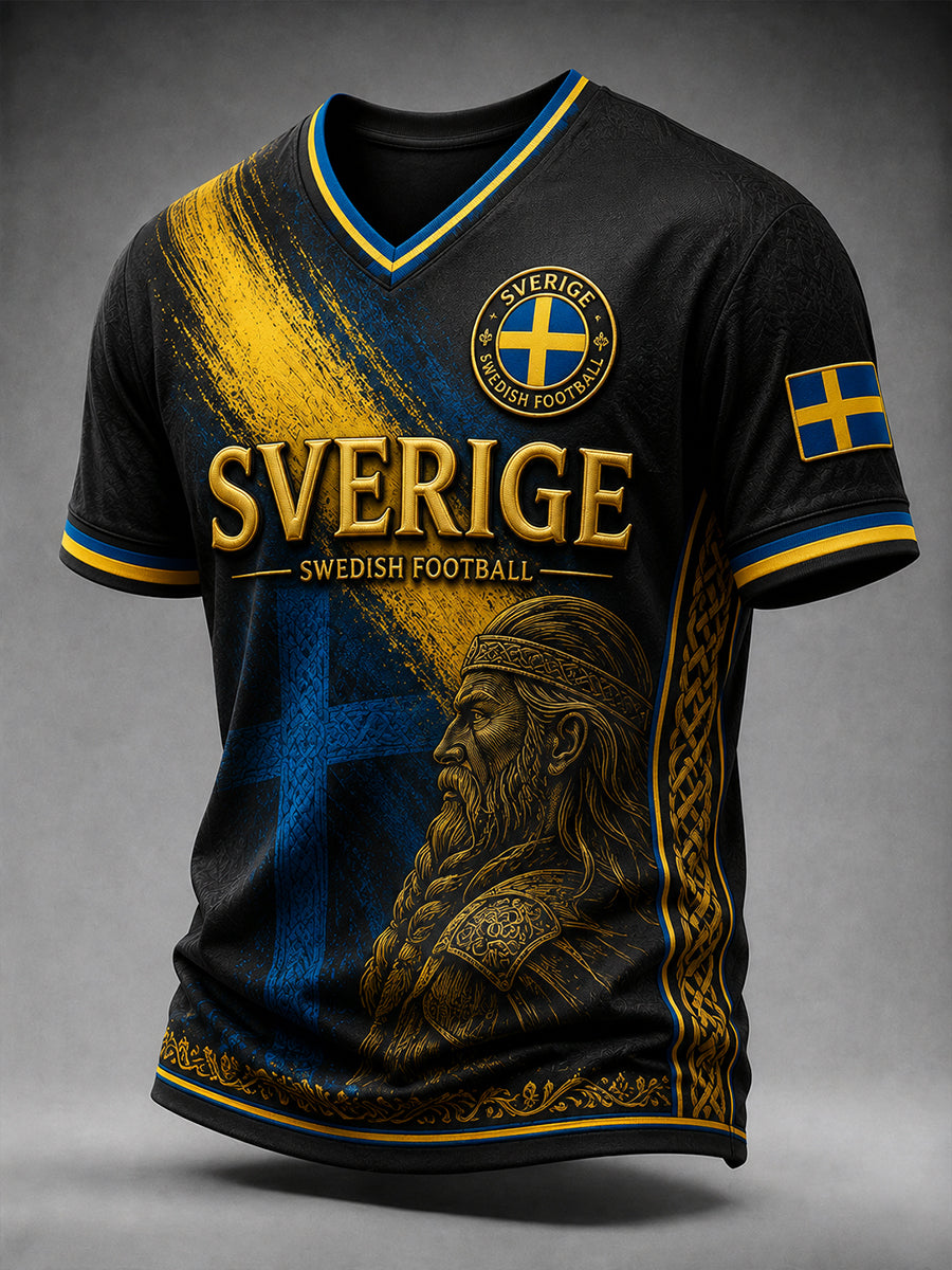 Retro svensk fotbollsfan-konsttryck avslappnad t-shirt