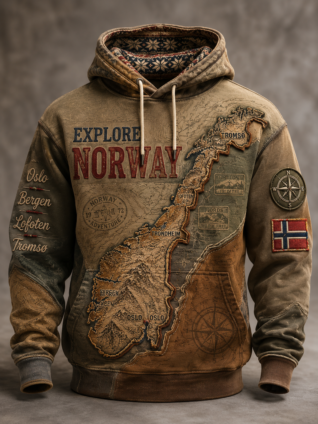 Kart over Norge over store dråpe-slange med lommer