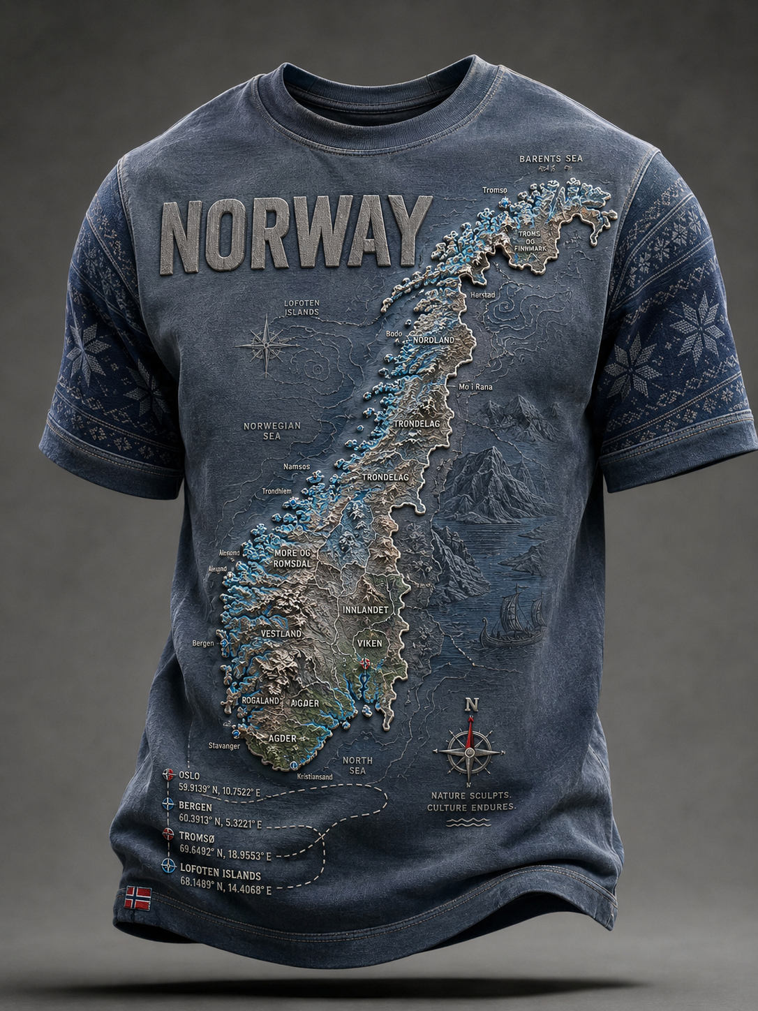 Kart over Norge korte ermer T-shirt