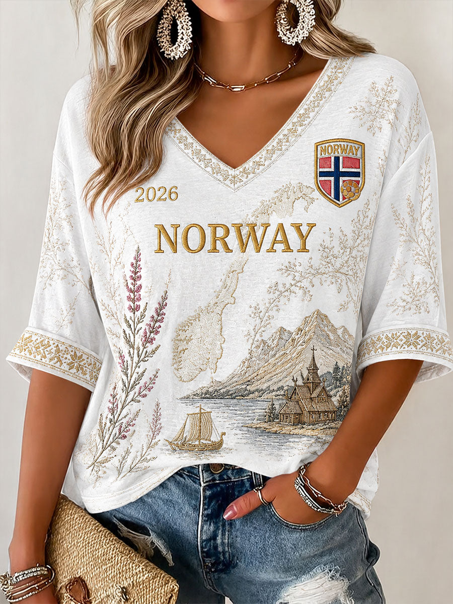 Kvinners Norge Fotball Print Fritids-T-skjorte