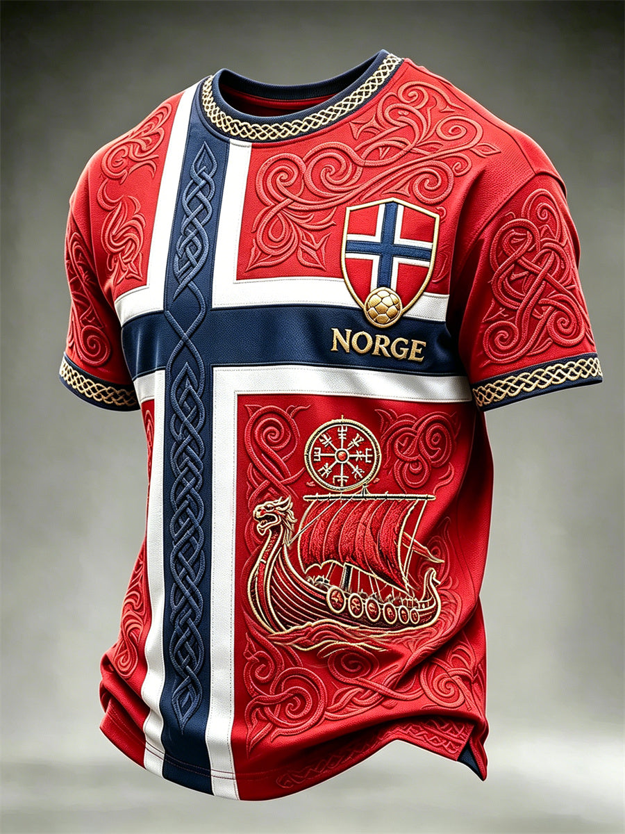 Menns Norge fotball Viking Vegvisir & Skip Celtic Knott Flagg Skriv ut korte ermer t-skjorte