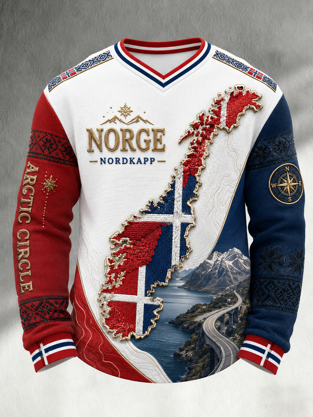 V- nakkart av Norge Retro Fashion Loose Langæret Sweatshirt