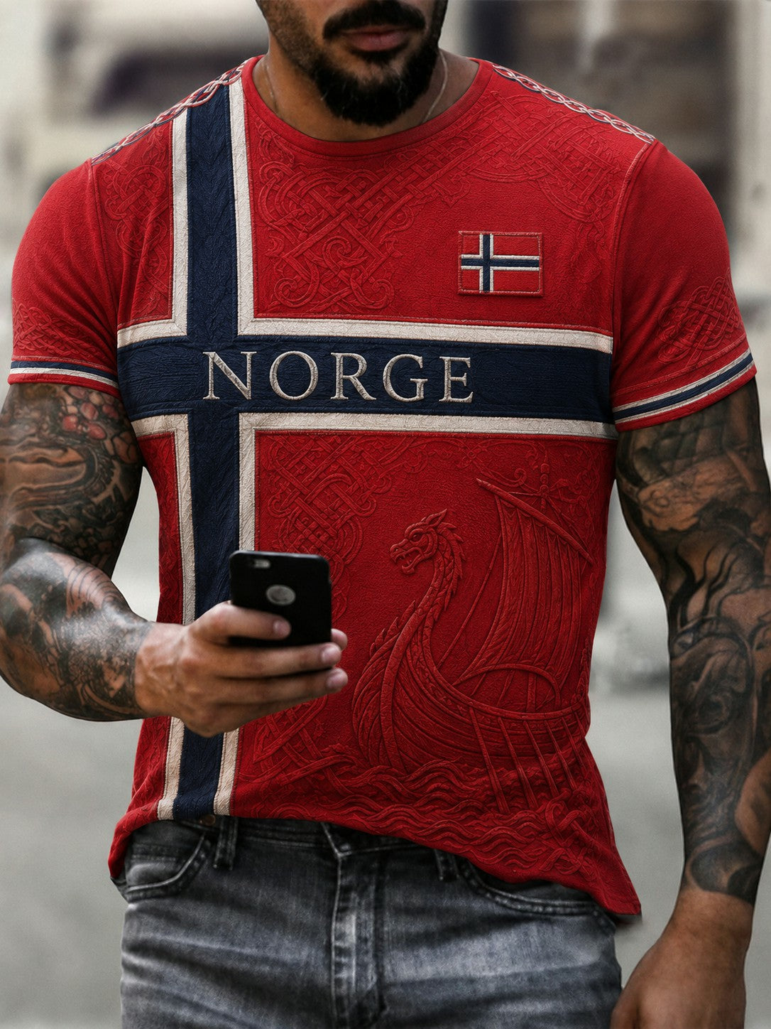 Menns Norge Fotball Trykket T-skjorte
